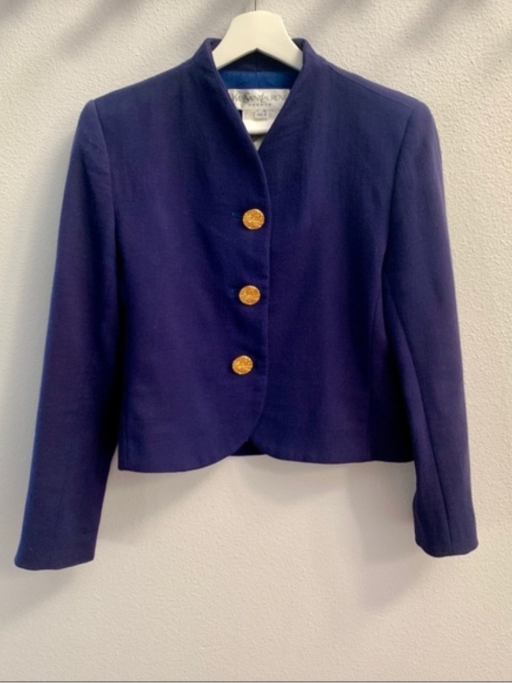 Vintage Yves Saint Laurent Navy Wool Blazer with Gold Buttons